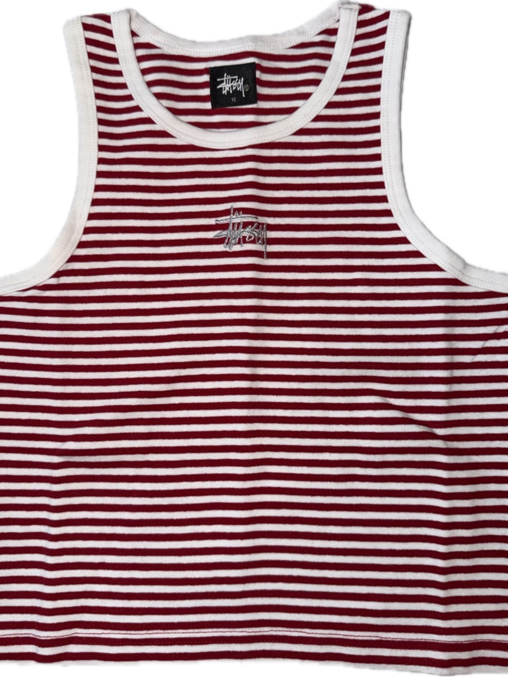 Stussy Kids Burgundy and White Striped Tank. Brand New Size 12